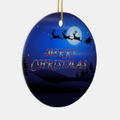 Kerstman over een blauwe maan keramisch ornament (Rechts)