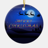 Kerstman over een blauwe maan keramisch ornament (Voorkant)