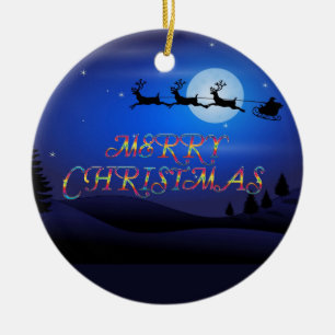 Kerstman over een blauwe maan keramisch ornament