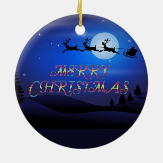 Kerstman over een blauwe maan keramisch ornament (Achterkant)