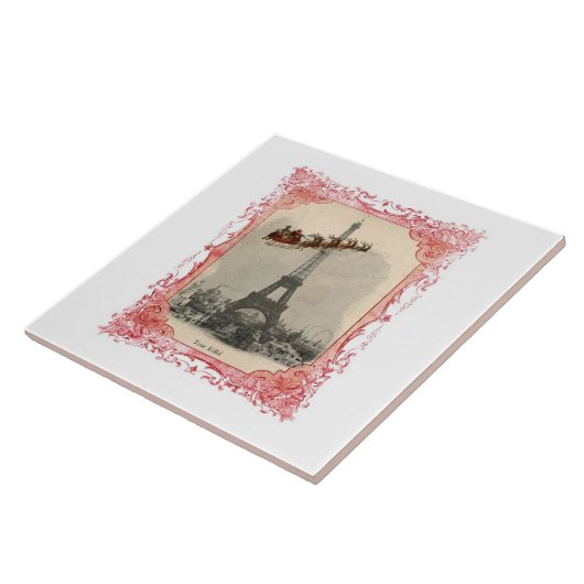 kerstman over Parijs Trivet Tile Tegeltje (Zijkant)