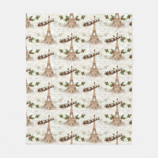  Kerstman over Paris Christmas Fleece Deken (Voorkant)