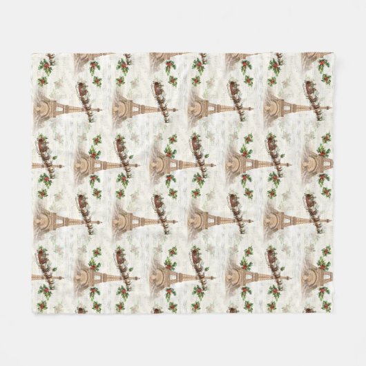  Kerstman over Paris Christmas Fleece Deken (Voorkant (Horizontaal))