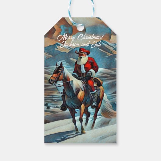 Kerstman Paardrijden Kerstmis Cadeaulabel (Achterkant)