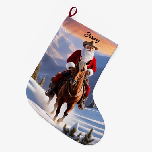 Kerstman Paardrijden Kerstmis Grote Kerstsok (Voorkant (Hangend))