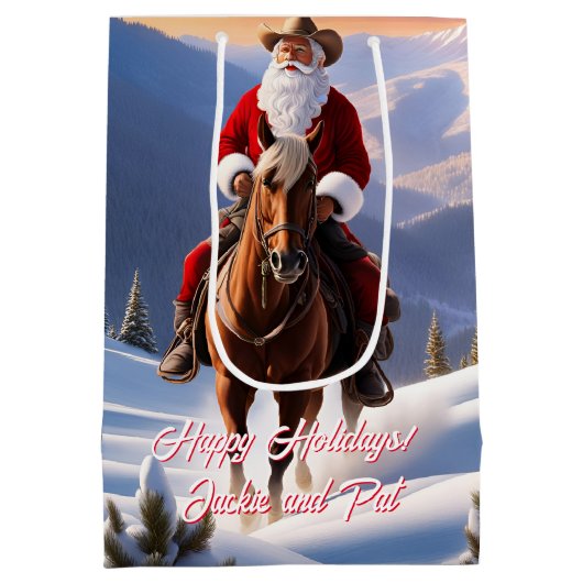 Kerstman Paardrijden Kerstmis Medium Cadeauzakje (Achterkant)