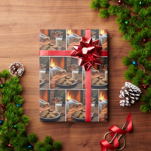 Kerstman pakt een koekje cadeaupapier (Feestdagen Geschenken)
