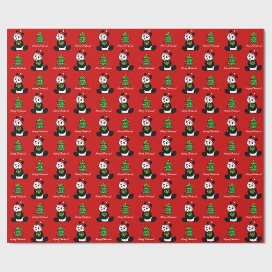 Kerstman Panda Santa Hat Cadeaupapier (Vlak)