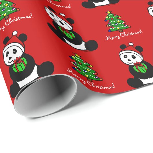 Kerstman Panda Santa Hat Cadeaupapier (Rol Hoek)
