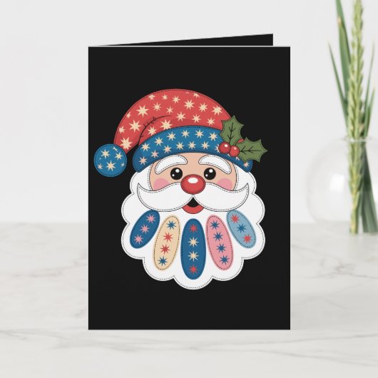 Kerstman Patchwork Sneeuwvlok Hulst Winter Kaart (Voorkant)