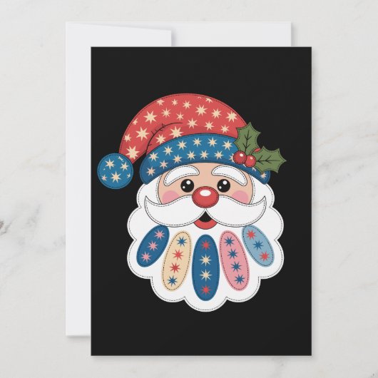 Kerstman Patchwork Sneeuwvlok Hulst Winter Kaart (Voorkant)