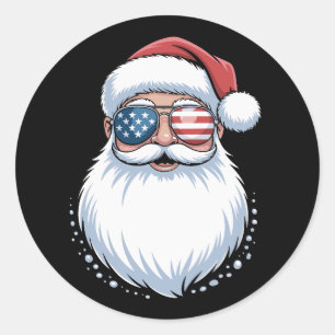 Kerstman Patriottische USA-zonnebril Kerstmis Ronde Sticker