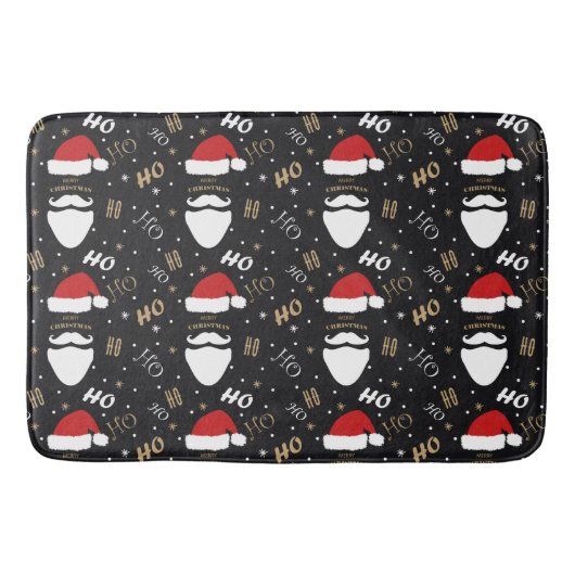 Kerstman Patroon Zwarte Achtergrond met Goud Badmat (Voorkant)