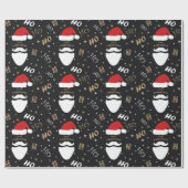 Kerstman Patroon Zwarte Achtergrond met Goud Cadeaupapier (Vlak)