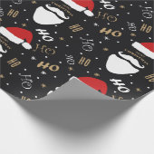 Kerstman Patroon Zwarte Achtergrond met Goud Cadeaupapier (Hoek)