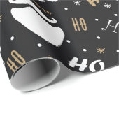 Kerstman Patroon Zwarte Achtergrond met Goud Cadeaupapier (Rol Hoek)