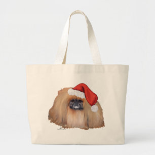 Kerstman Pekingees Grote Tote Bag
