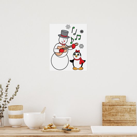 Kerstman, Penguin en Guitar Poster (Keuken)