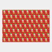 Kerstman, Pepermuntjes, Kerstelf op Rood Inpakpapier Vel (Voorkant 3)