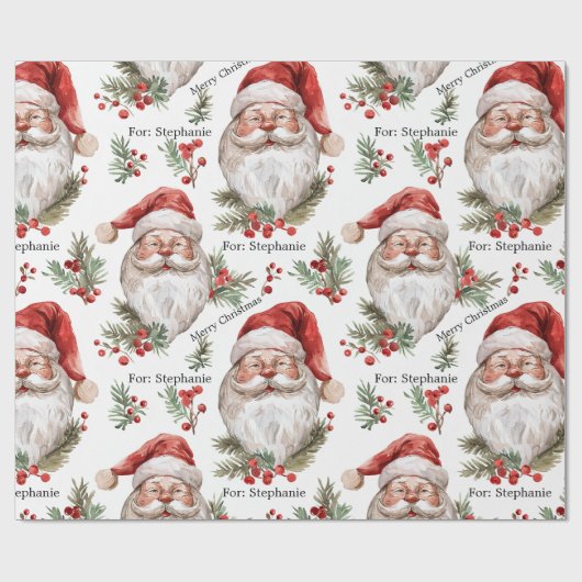 Kerstman Personaliseer Naam Kerst Grootschalige Cadeaupapier (Vlak)