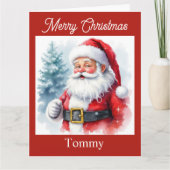 Kerstman personaliseert kerst voor kleinkind kaart (Voorkant)