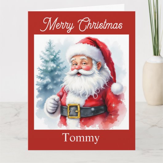 Kerstman personaliseert kerst voor kleinkind kaart (Voorkant)