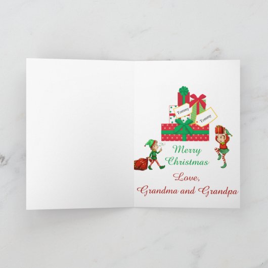 Kerstman personaliseert kerst voor kleinkind kaart (Binnen)