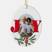 Kerstman personaliseren JOY Holly foto template Keramisch Ornament (Rechts)