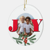 Kerstman personaliseren JOY Holly foto template Keramisch Ornament (Links)