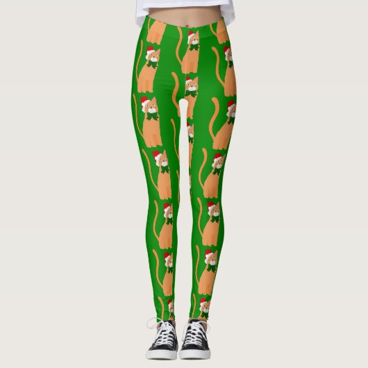 kerstman pet oranje kat leggings (Voorkant)
