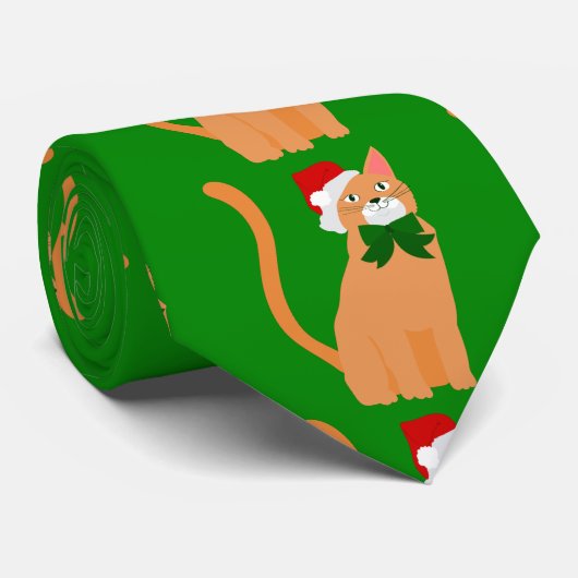 kerstman pet oranje kat stropdas (Opgerold)