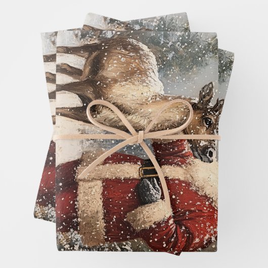 Kerstman Petting Een Rendier Decoupage Inpakpapier Vel (In situ)