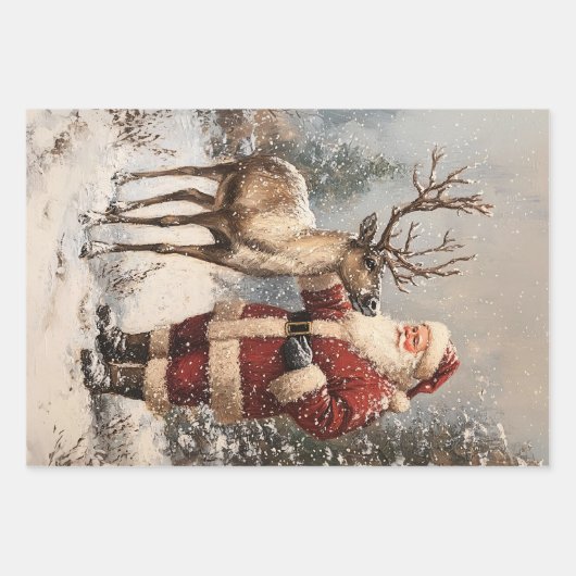  Kerstman Petting Een Rendier Decoupage Inpakpapier Vel (Voorkant)