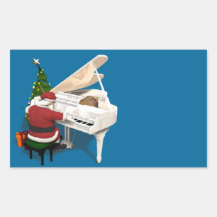 Kerstman Pianist Rechthoekige Sticker
