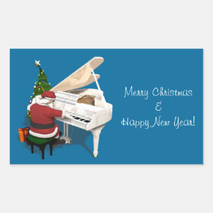 Kerstman Pianist Rechthoekige Sticker