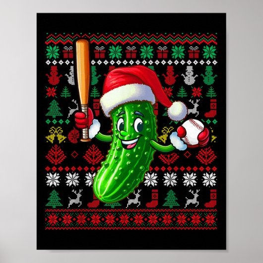 Kerstman Pickle Speelt Honkbal Kerst Speler Vegan  Poster (Voorkant)
