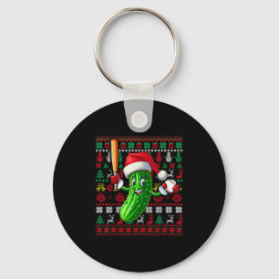 Kerstman Pickle Speelt Honkbal Xmas Speler Vegan T Sleutelhanger