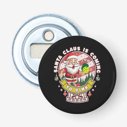 Kerstman Pickleball Kerstmis, Grappige Kerstman  Button Flesopener (Voorkant)