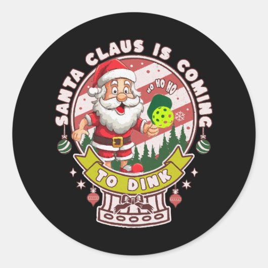 Kerstman Pickleball Kerstmis, Grappige Kerstman Ronde Sticker (Voorkant)