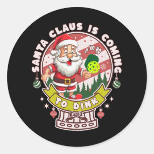 Kerstman Pickleball Kerstmis, Grappige Kerstman Ronde Sticker
