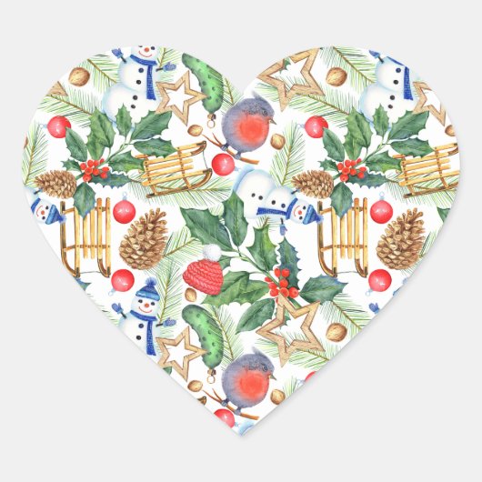 kerstman, pijnbomen, Holly, Sled, Star Hart Sticker (Voorkant)