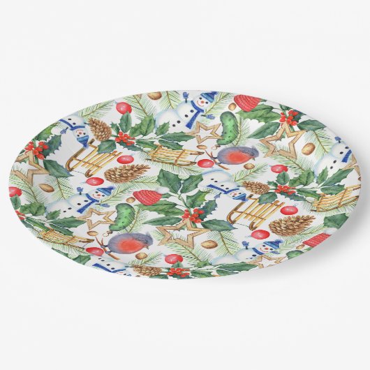 kerstman, pijnbomen, Holly, Sled, Star Papieren Bordje (Gekanteld)