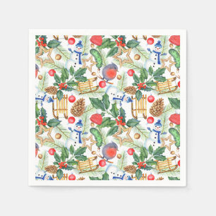 kerstman, pijnbomen, Holly, Sled, Star Servet