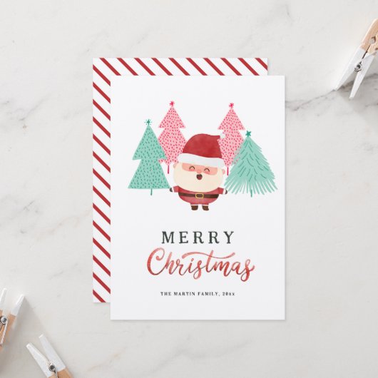 Kerstman Pijnboom Kerstvakantie Kaart (Voorkant / Achterkant in situ)