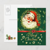  Kerstman, pijnboomkrans, Holly Christmas Feestdagenkaart (Voorkant / Achterkant)