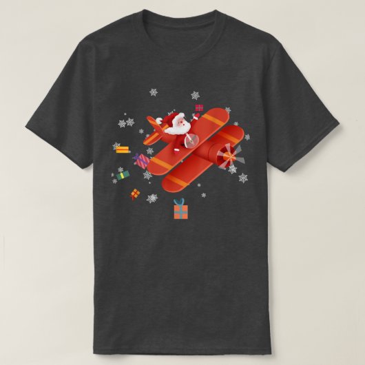 Kerstman Piloot Vliegend in Vliegtuig Prettig Kers T-shirt (Design voorkant)