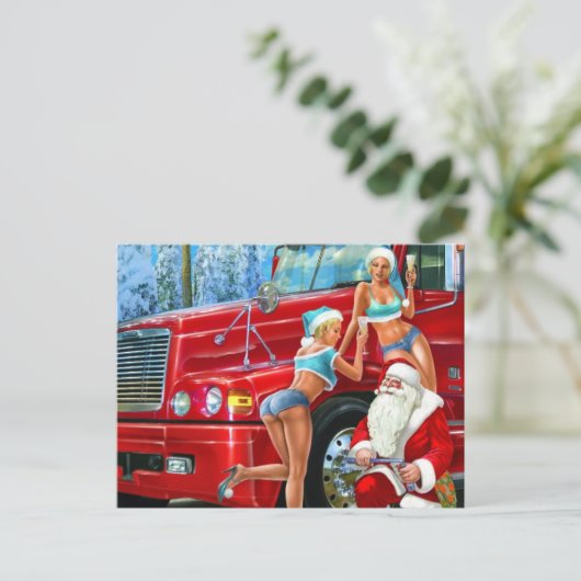  Kerstman & Pin-Ups kerst Briefkaart (Staand voorkant)