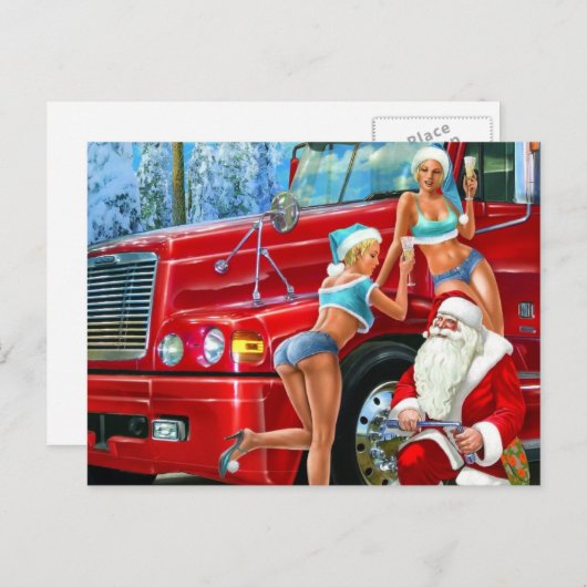 Kerstman & Pin-Ups kerst Briefkaart (Voorkant / Achterkant)