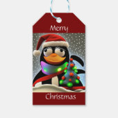 Kerstman Pinguïn Cadeaulabel (Voorkant)