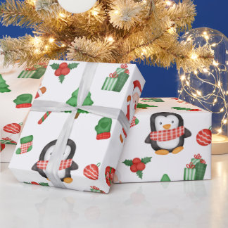 Kerstman, Pinguïn en Decoraties Cadeaupapier